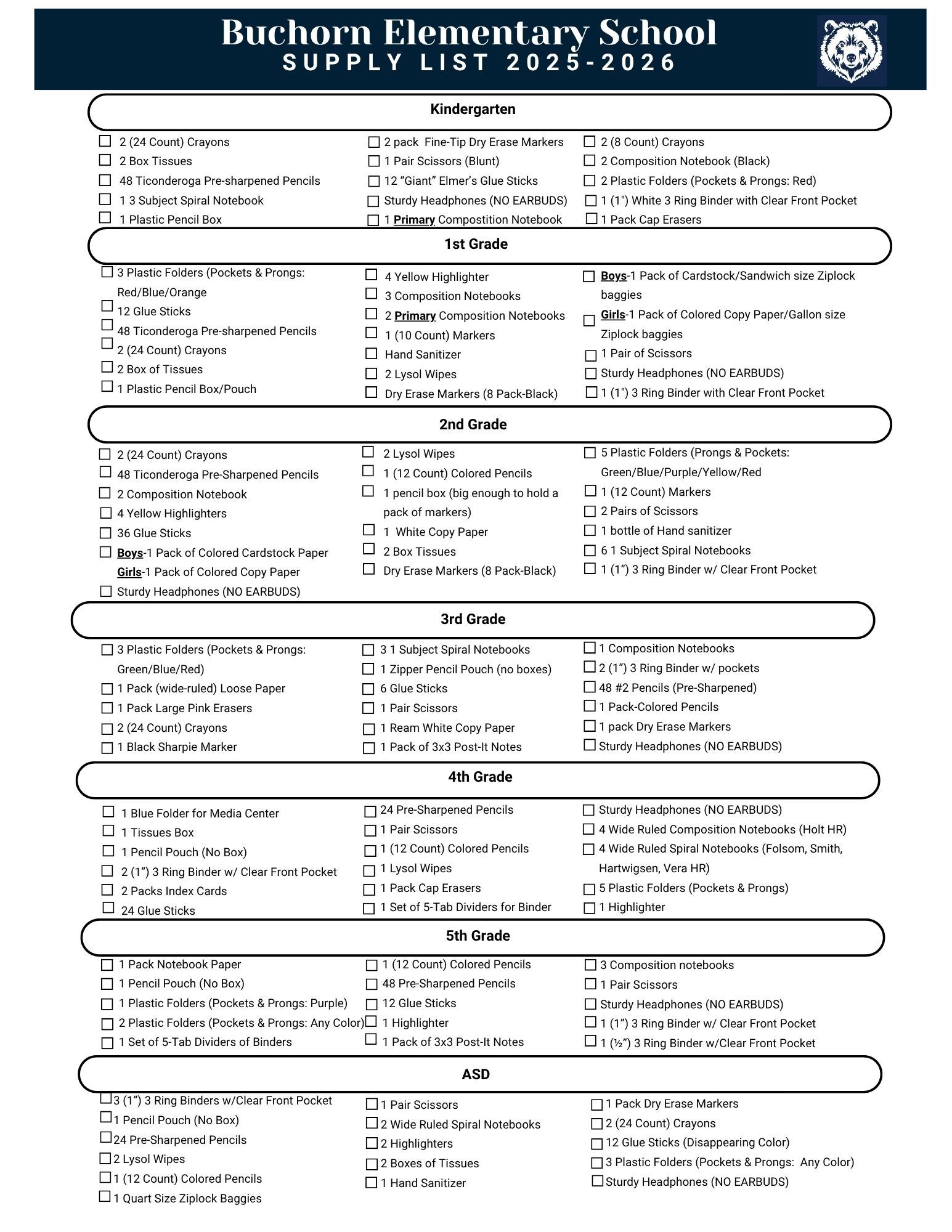  2025-2026 Supply List